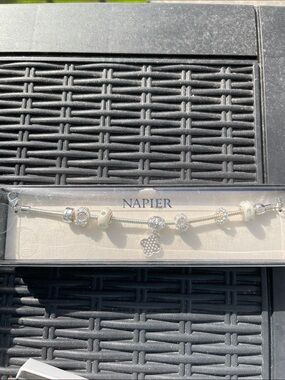 Napier Silver Charm Bracelet with White and Clear Accents